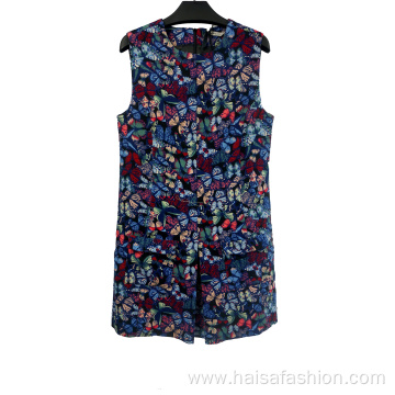 Sleeveless Dress With Double Pockets For Ladies